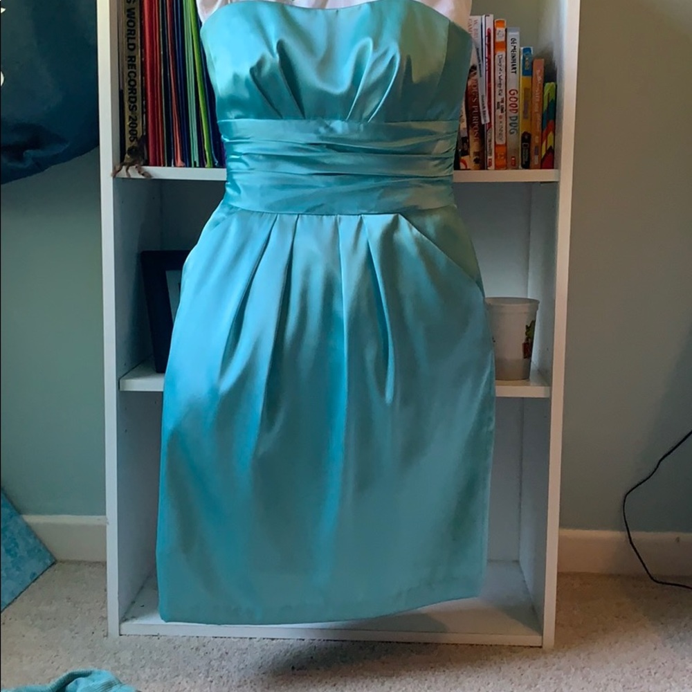 Light blue David’s Bridal, short dress